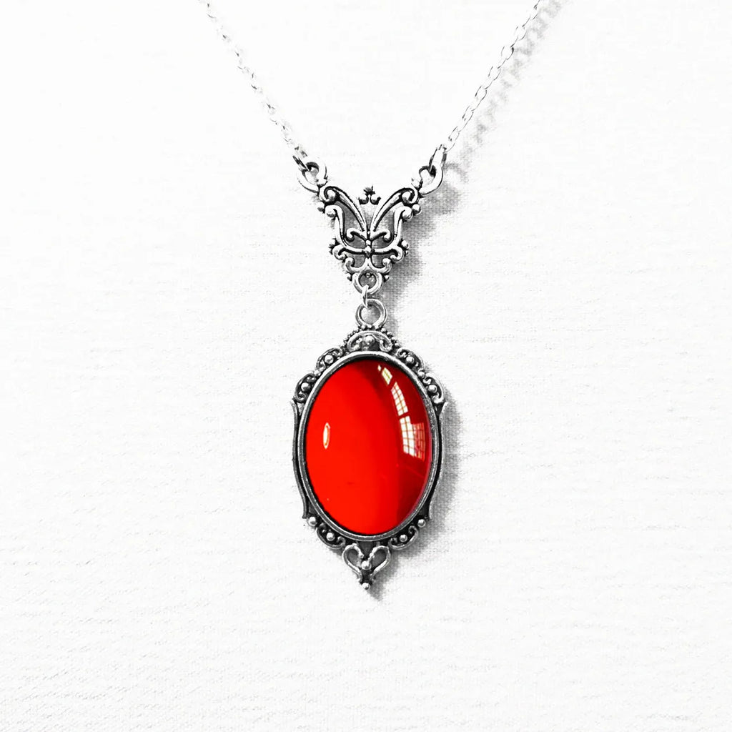 Gothic Vampire Necklace Vintage Stardust Crystal Cameo Pendant Necklace Punk Style Vampire Pendant Oval Satanic Demon Necklace